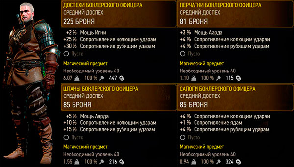 Ведьмак 3: Дикая охота - доспехи Боклерского офицера - магический Ведьмак 3: Дикая охота - доспехи Боклерского офицера - магический